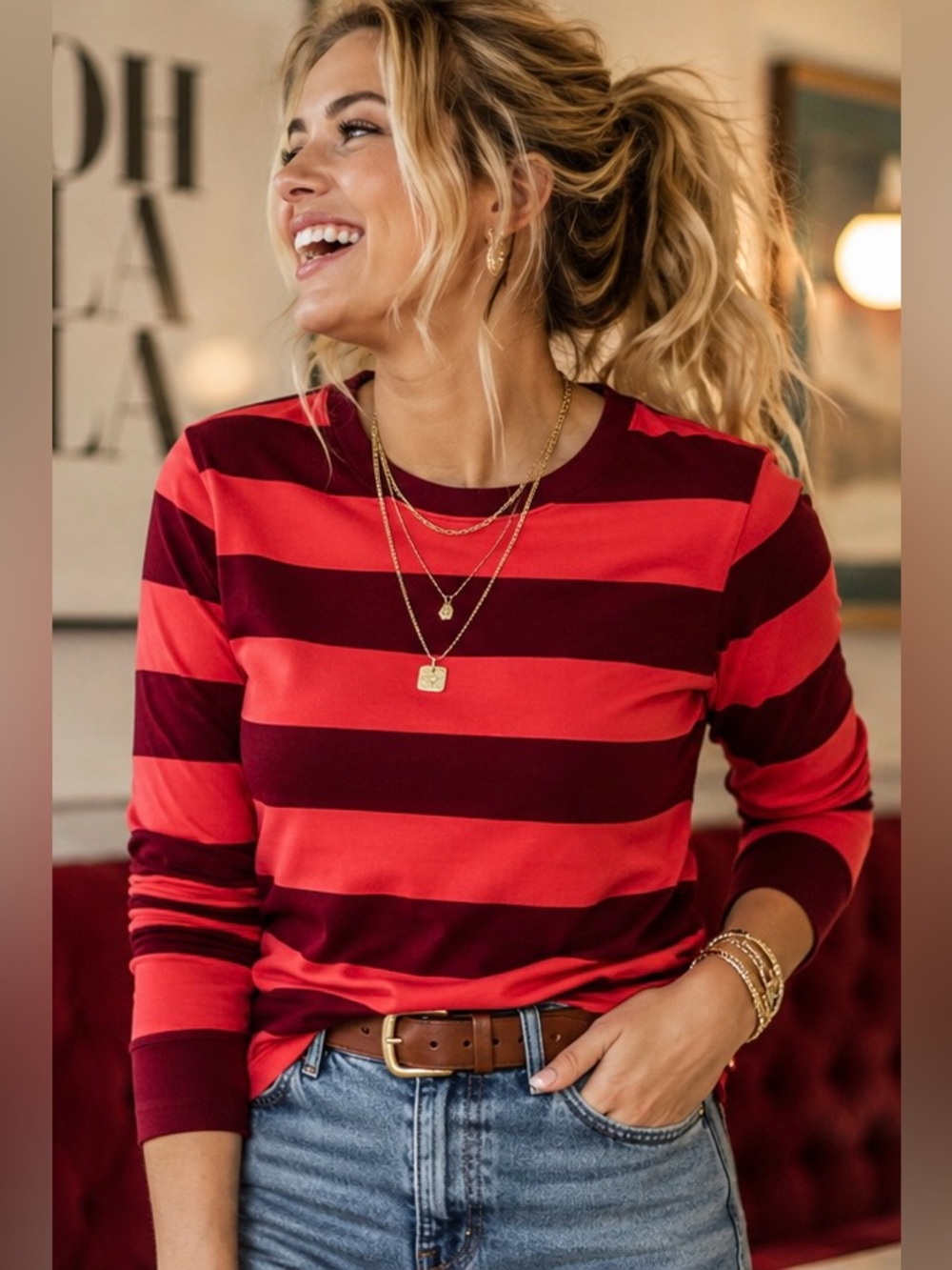 New! J.Crew Women’s Red Stripe Long-Sleeve vintage jersey tee T-shirt